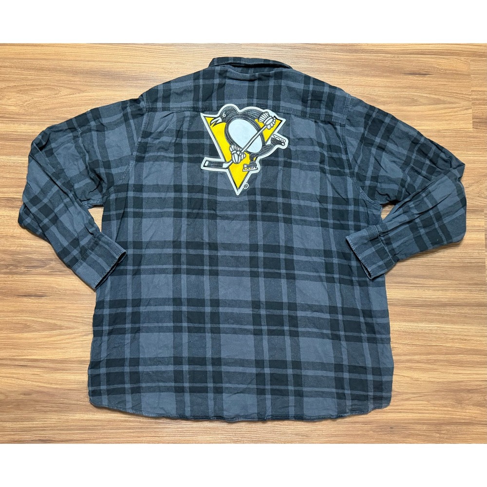 Angry Minnow Flannel Pittsburgh Penguins Plaid Shirt Mens Sz 2XL Black Charcoal